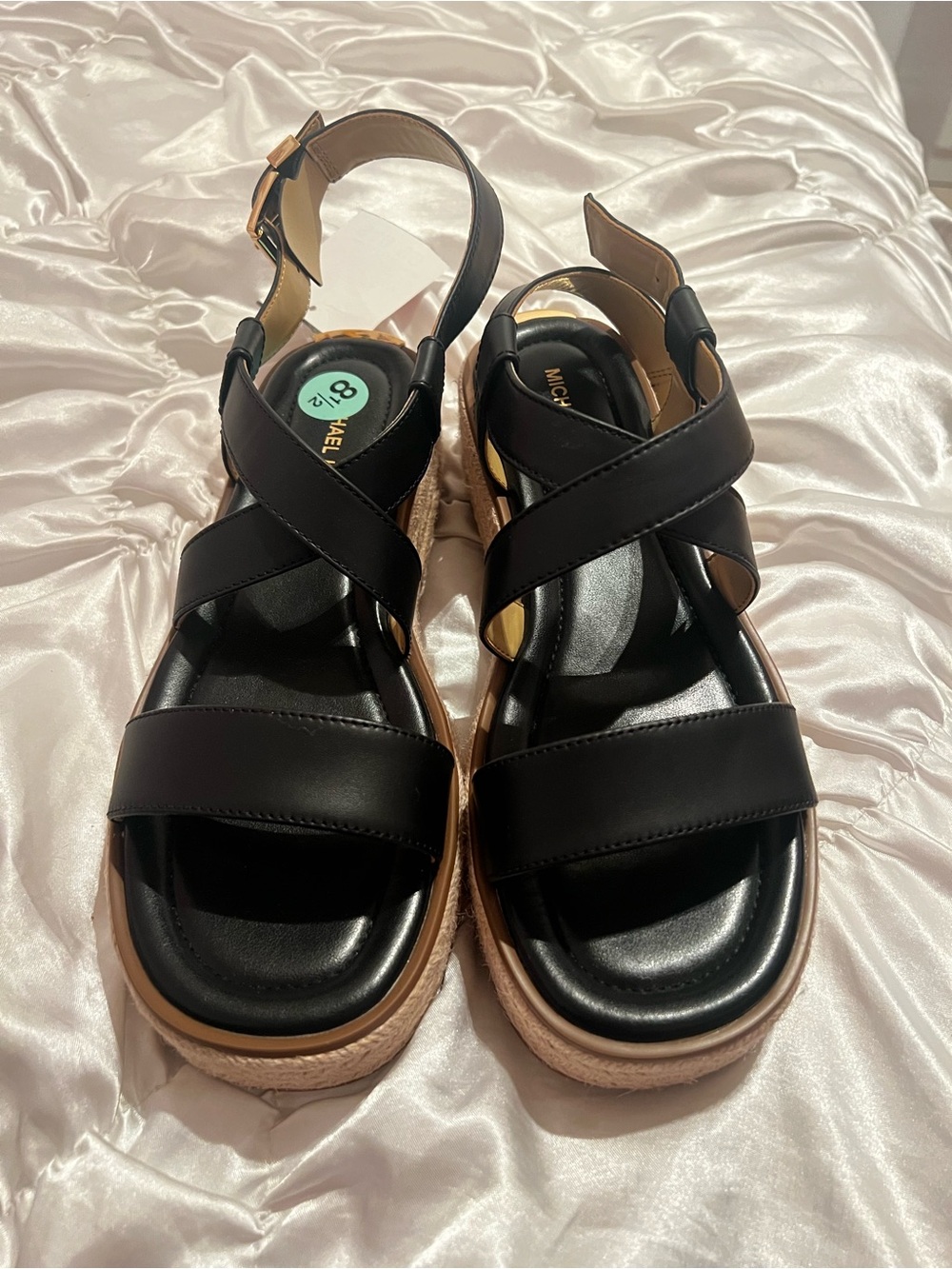 Michael Kors Black Leather Platform Espadrille Sandals